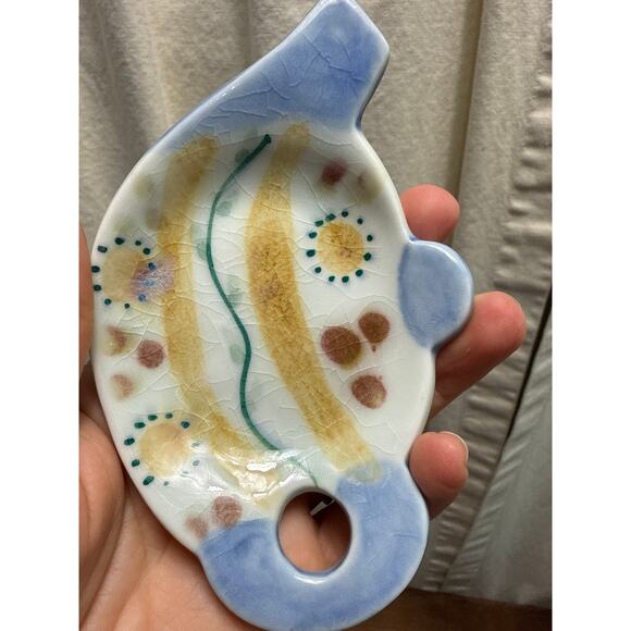 Hand Painted Ceramic - Artist Signed -Tea Bag Holder -Spoon Rest -Trinket Dish - Picture 8 of 13